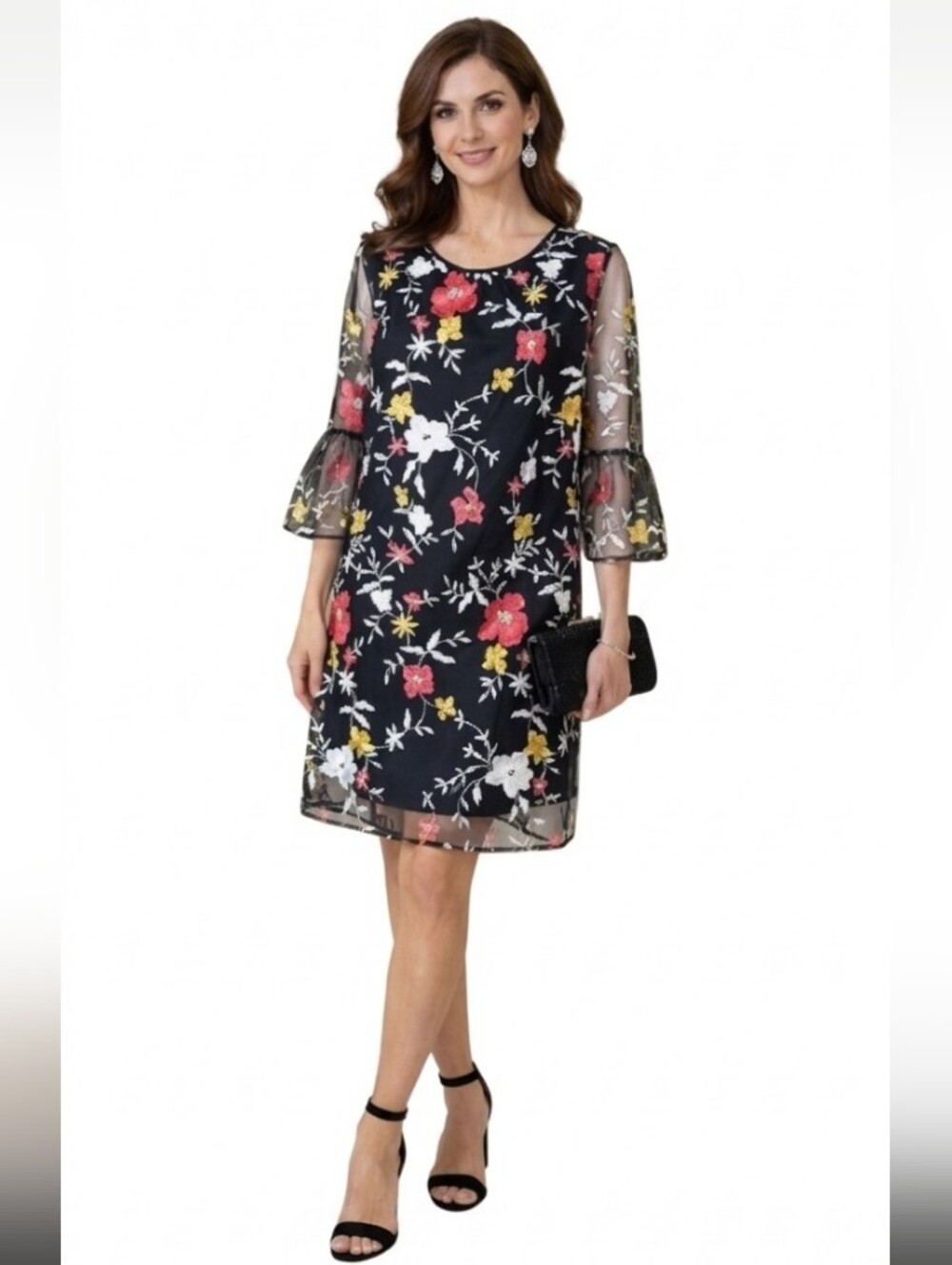 NWOT Sz8 ECI Floral Mesh Overlay Shift Dress